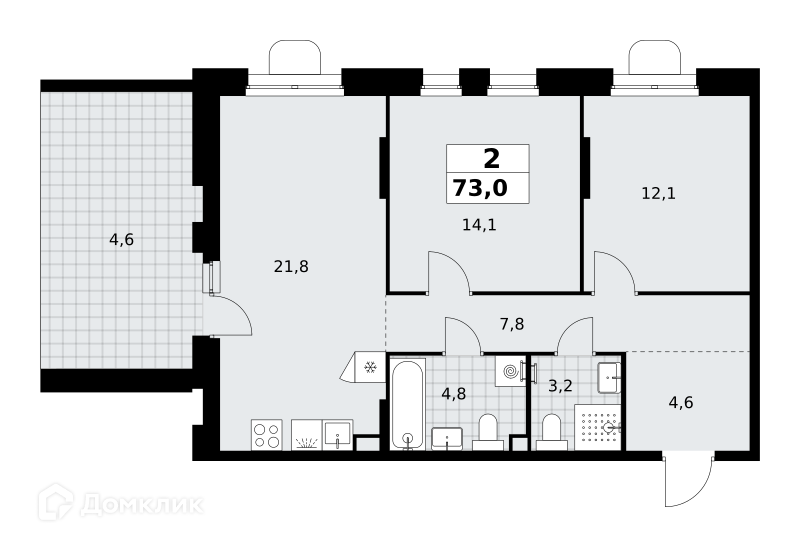 Планировка 2-комн. в ЖК «Прокшино»