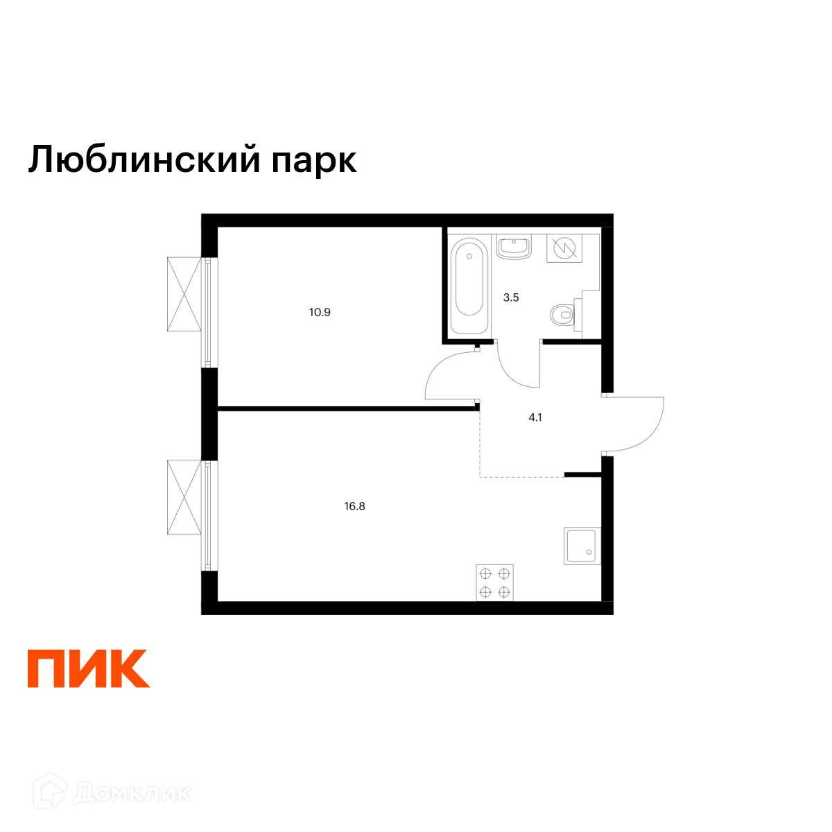 Планировка 1-комн. в ЖК «Люблинский парк»