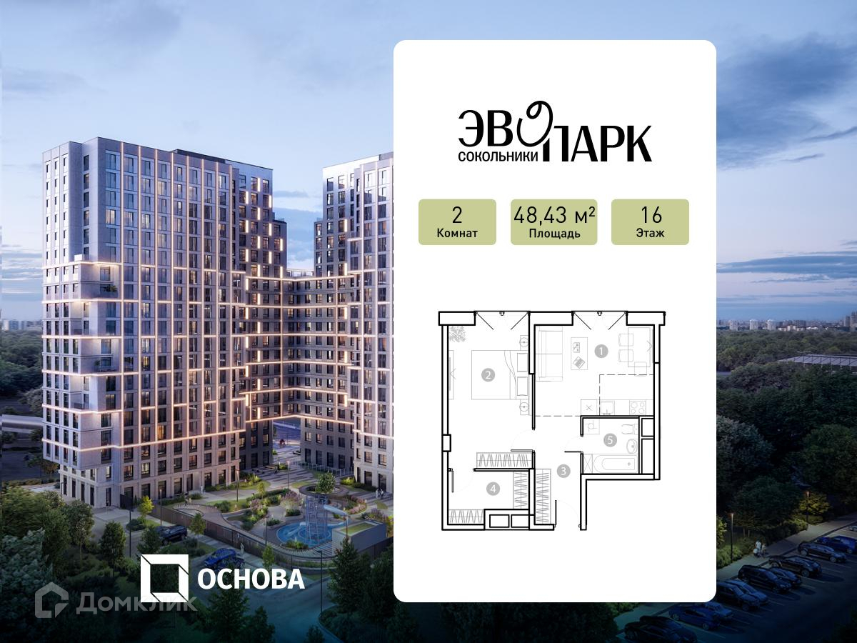 Планировка 2-комн. в ЖК «ЭВОПАРК Сокольники»