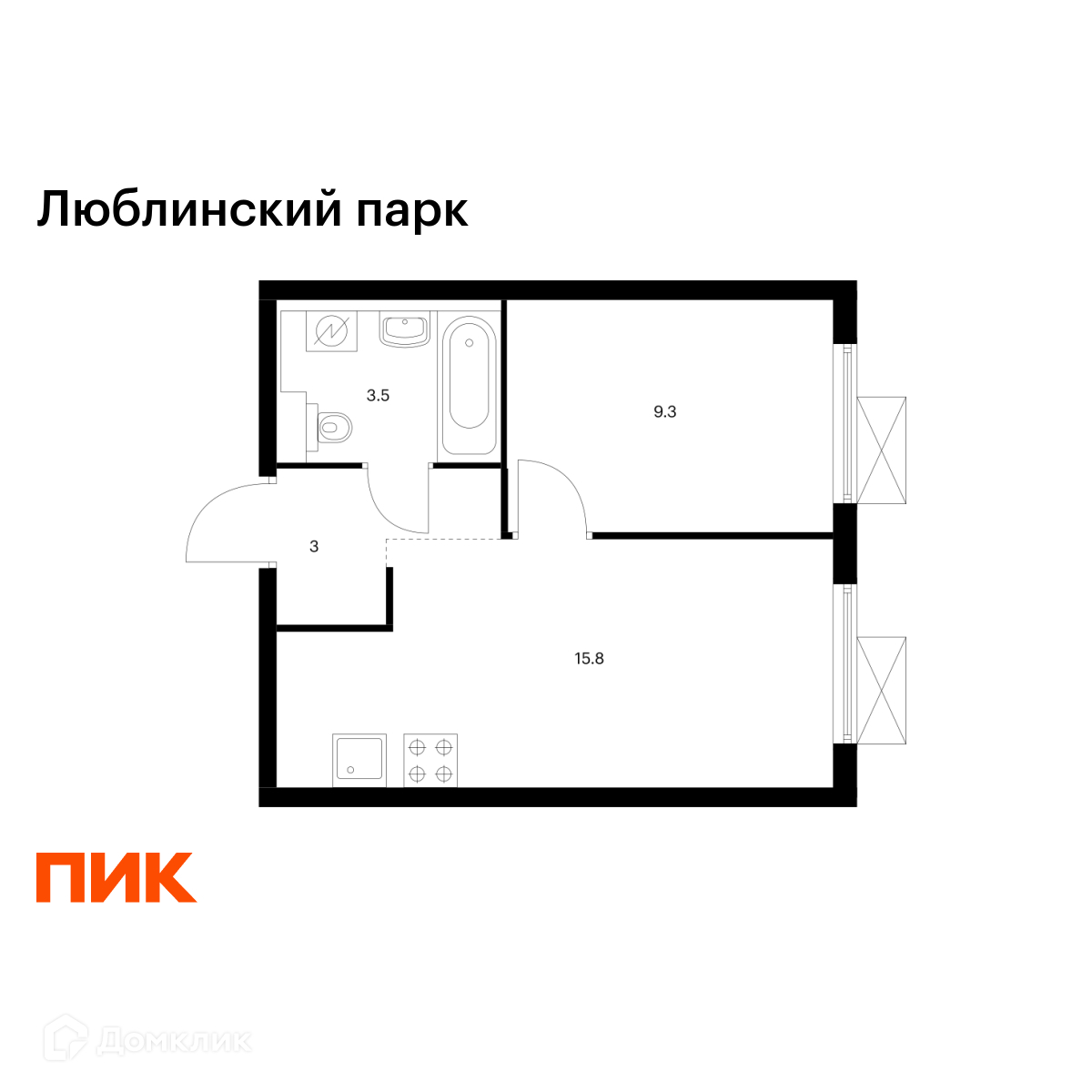 Планировка 1-комн. в ЖК «Люблинский парк»