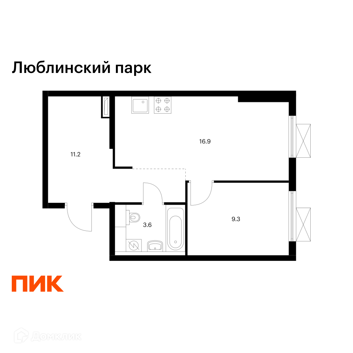 Планировка 1-комн. в ЖК «Люблинский парк»