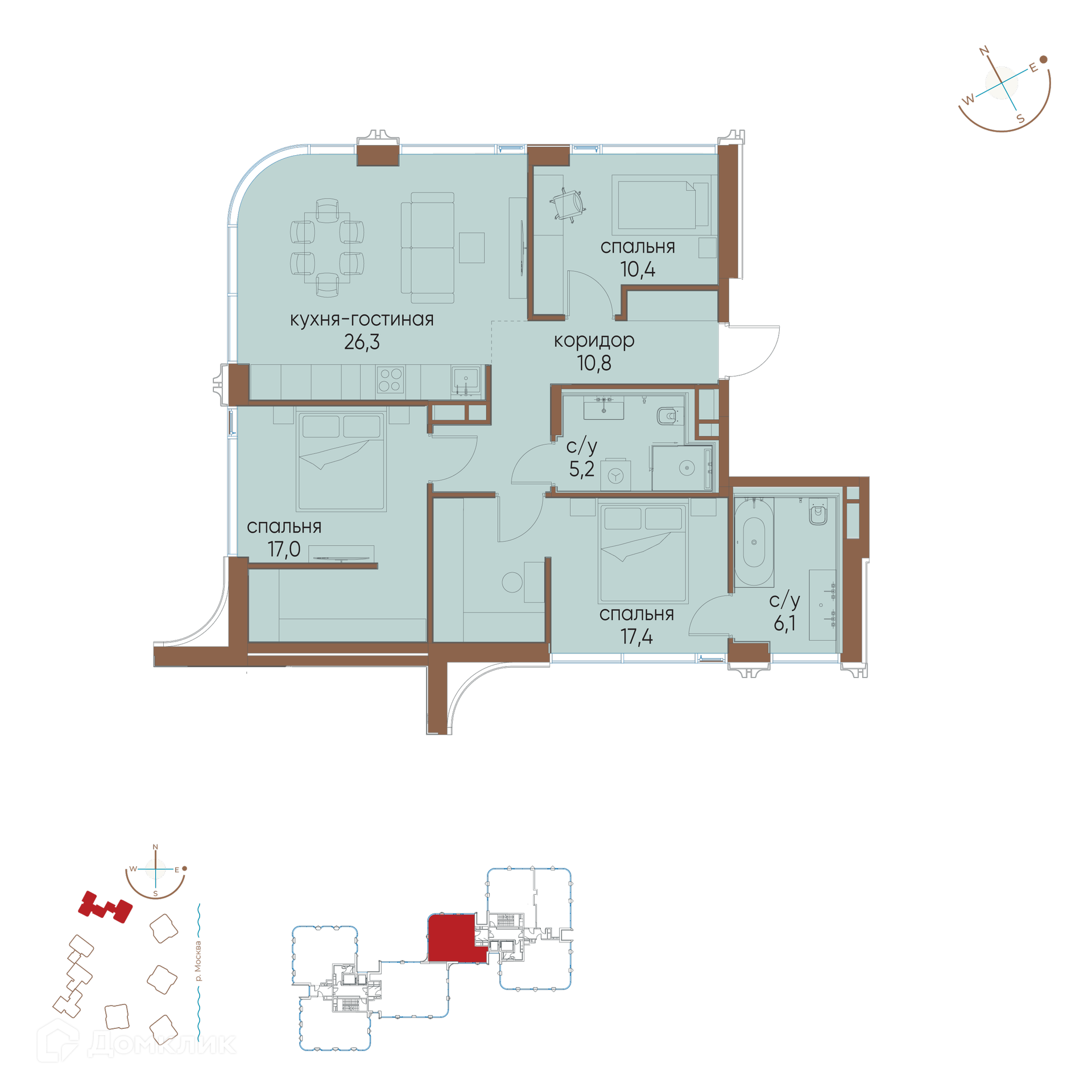 Планировка 3-комн. в ЖК «Остров»