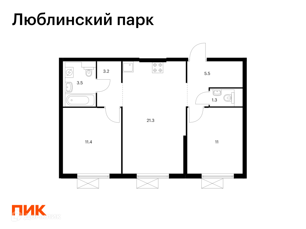 Планировка 2-комн. в ЖК «Люблинский парк»