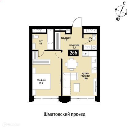 Планировка 1-комн. в ЖК «Шелепиха»