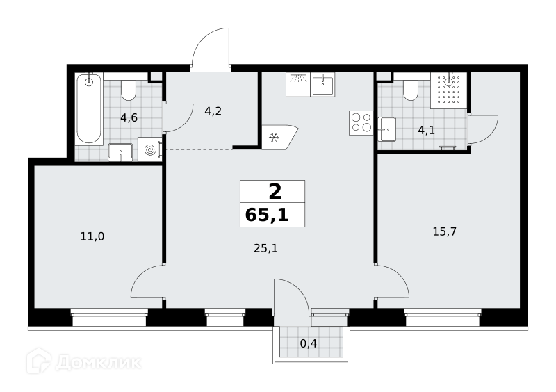 Планировка 2-комн. в ЖК «Хольм. Эйк»