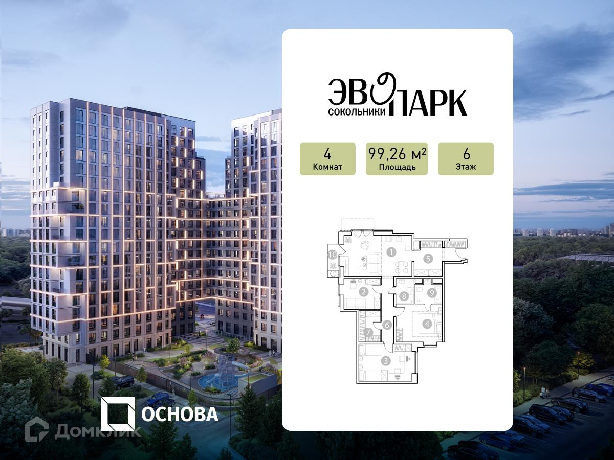 Планировка 4-комн. в ЖК «ЭВОПАРК Сокольники»