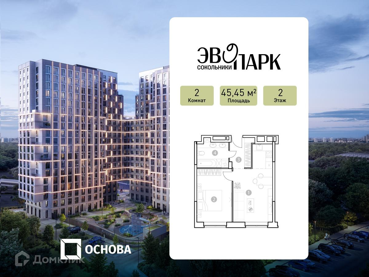 Планировка 2-комн. в ЖК «ЭВОПАРК Сокольники»