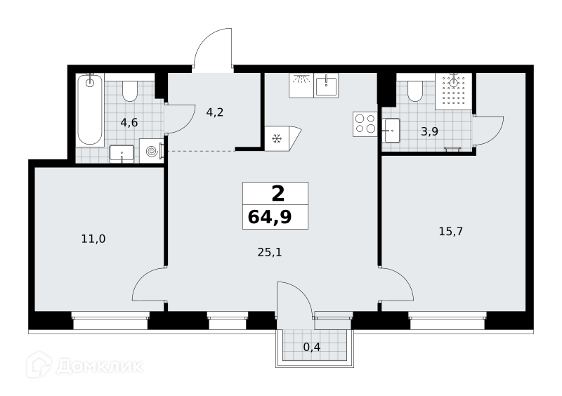 Планировка 2-комн. в ЖК «Хольм. Эйк»