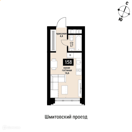 Планировка Студия в ЖК «Шелепиха»