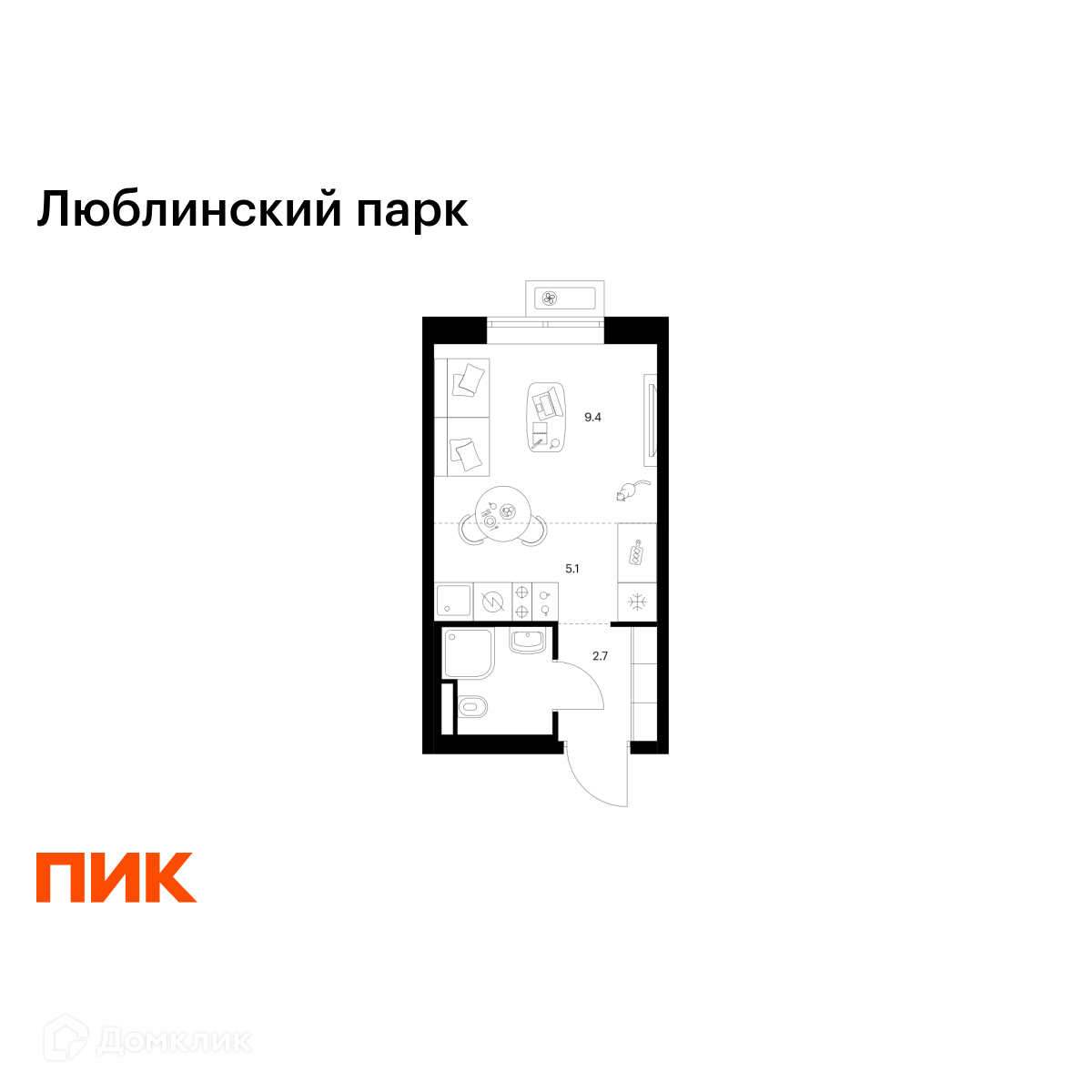 Планировка 1-комн. в ЖК «Люблинский парк»