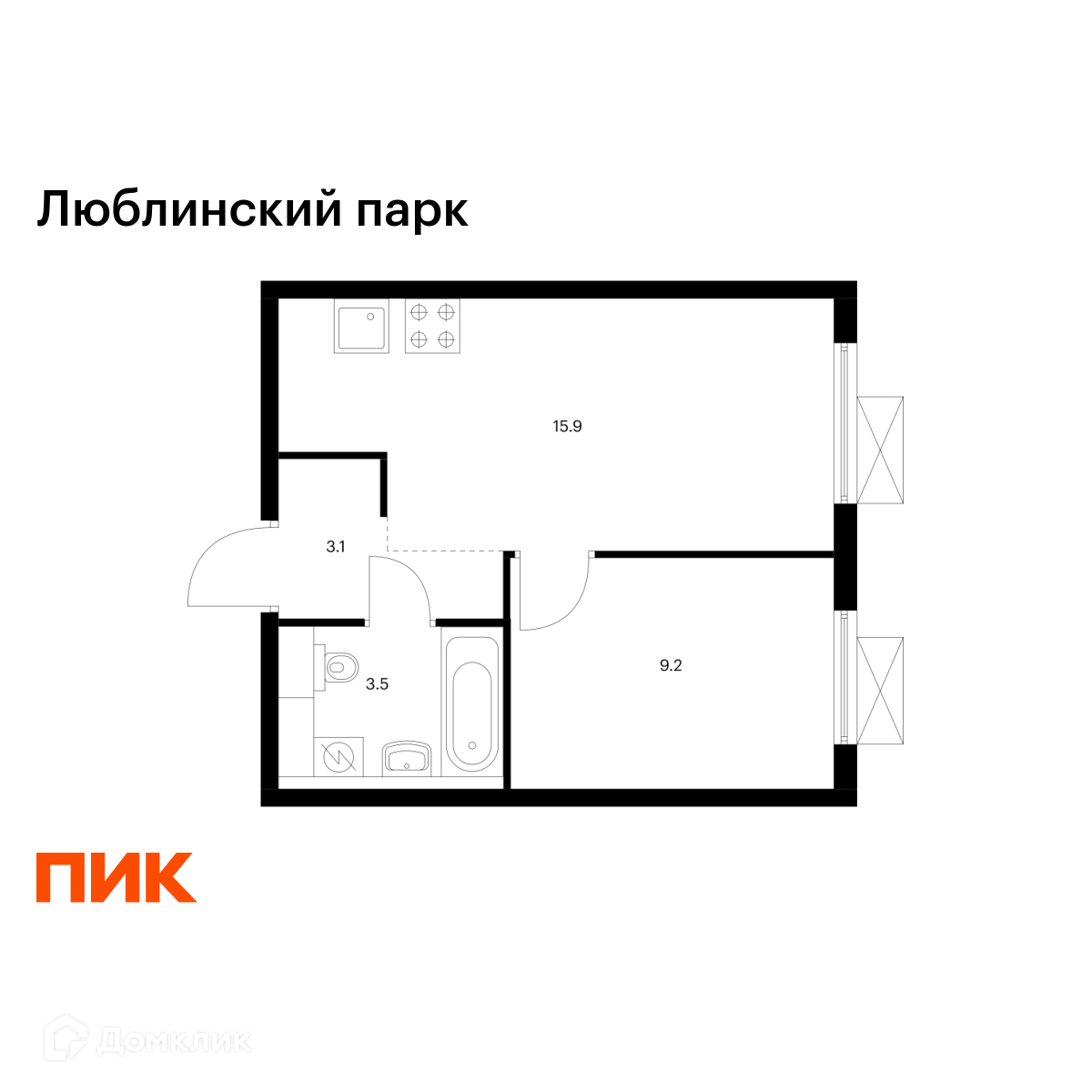 Планировка 1-комн. в ЖК «Люблинский парк»