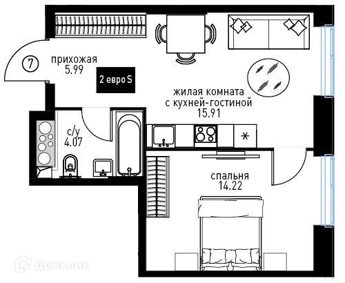 Планировка 2-комн. в ЖК «ТПУ Мичуринский проспект ЖК "Инноватор»