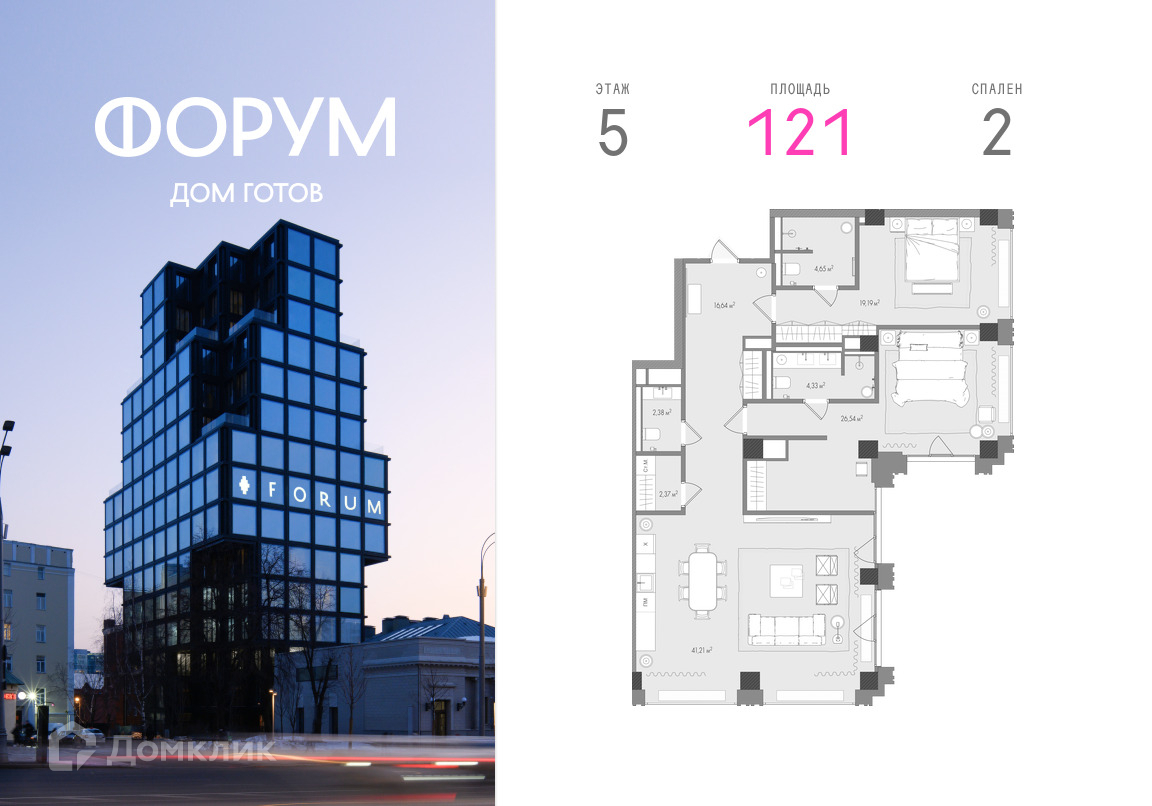 Планировка 2-комн. в ЖК «ФОРУМ»