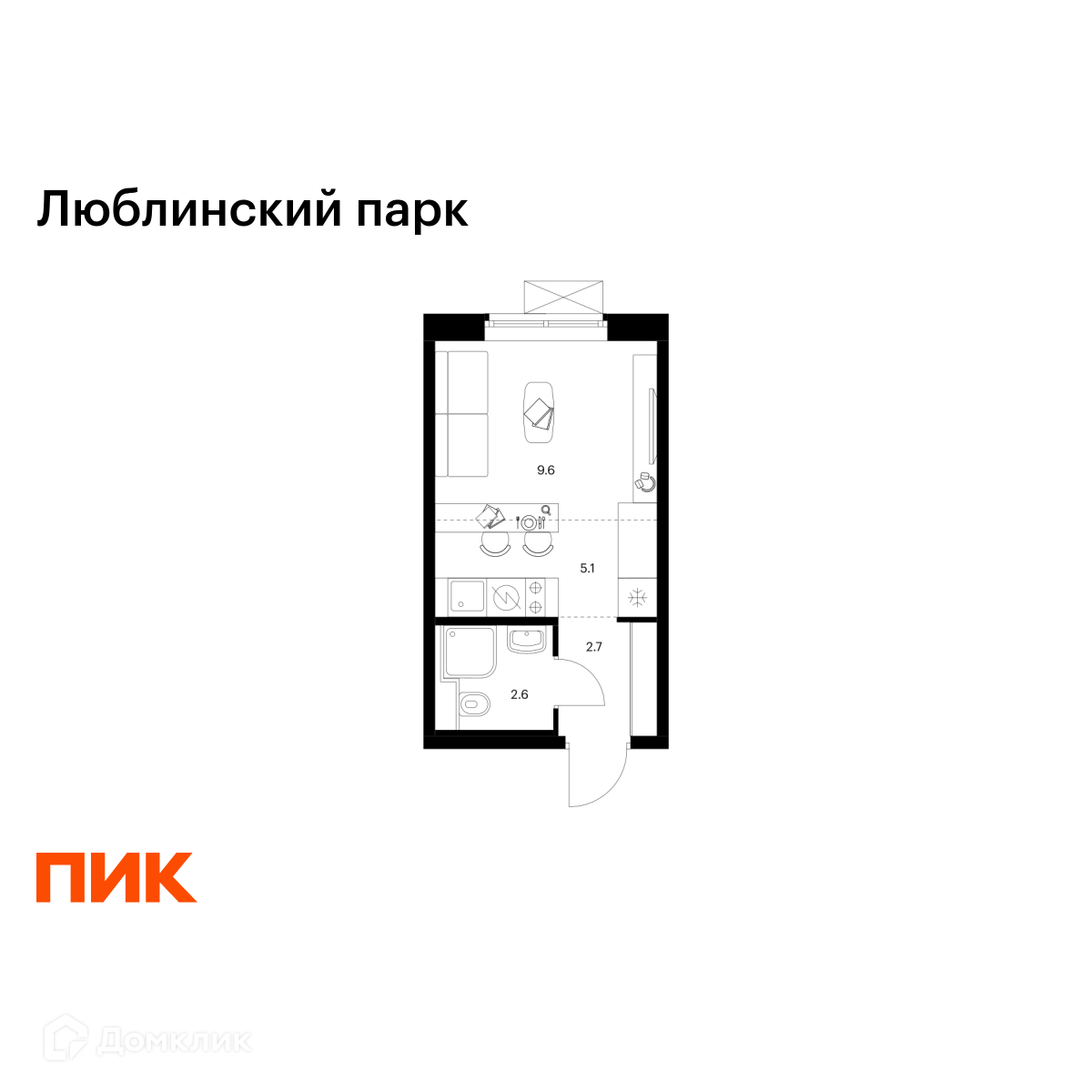 Планировка 1-комн. в ЖК «Люблинский парк»