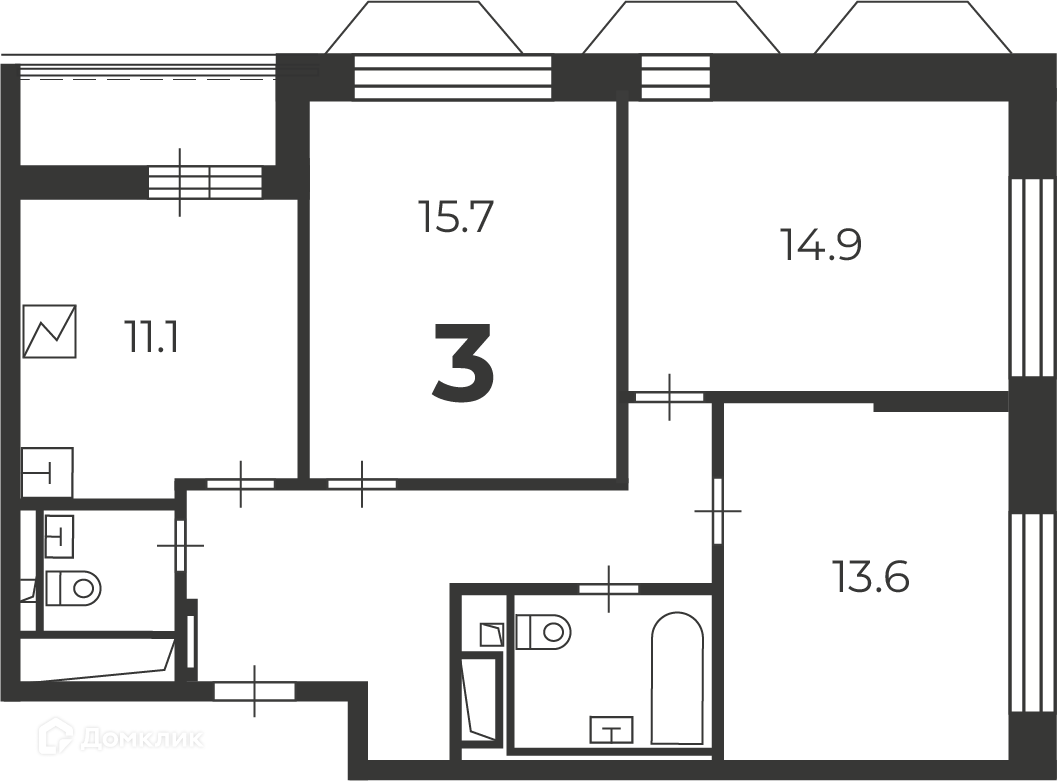Планировка 3-комн. в ЖК «Чоботовская, 2А (Московские кварталы)»