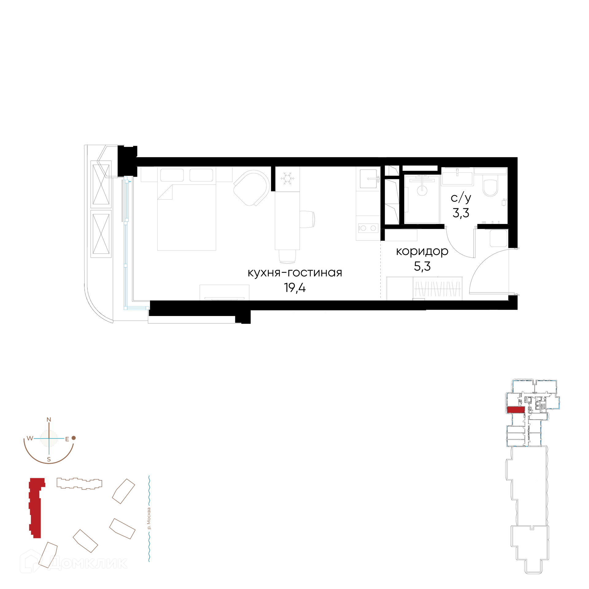 Планировка Студия в ЖК «Остров»