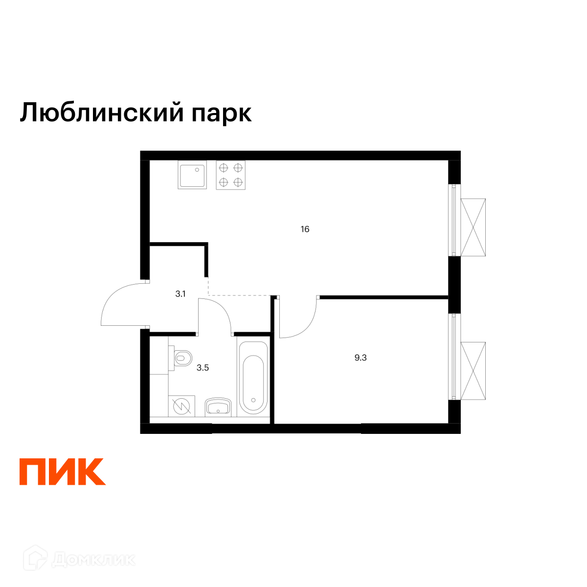 Планировка 1-комн. в ЖК «Люблинский парк»