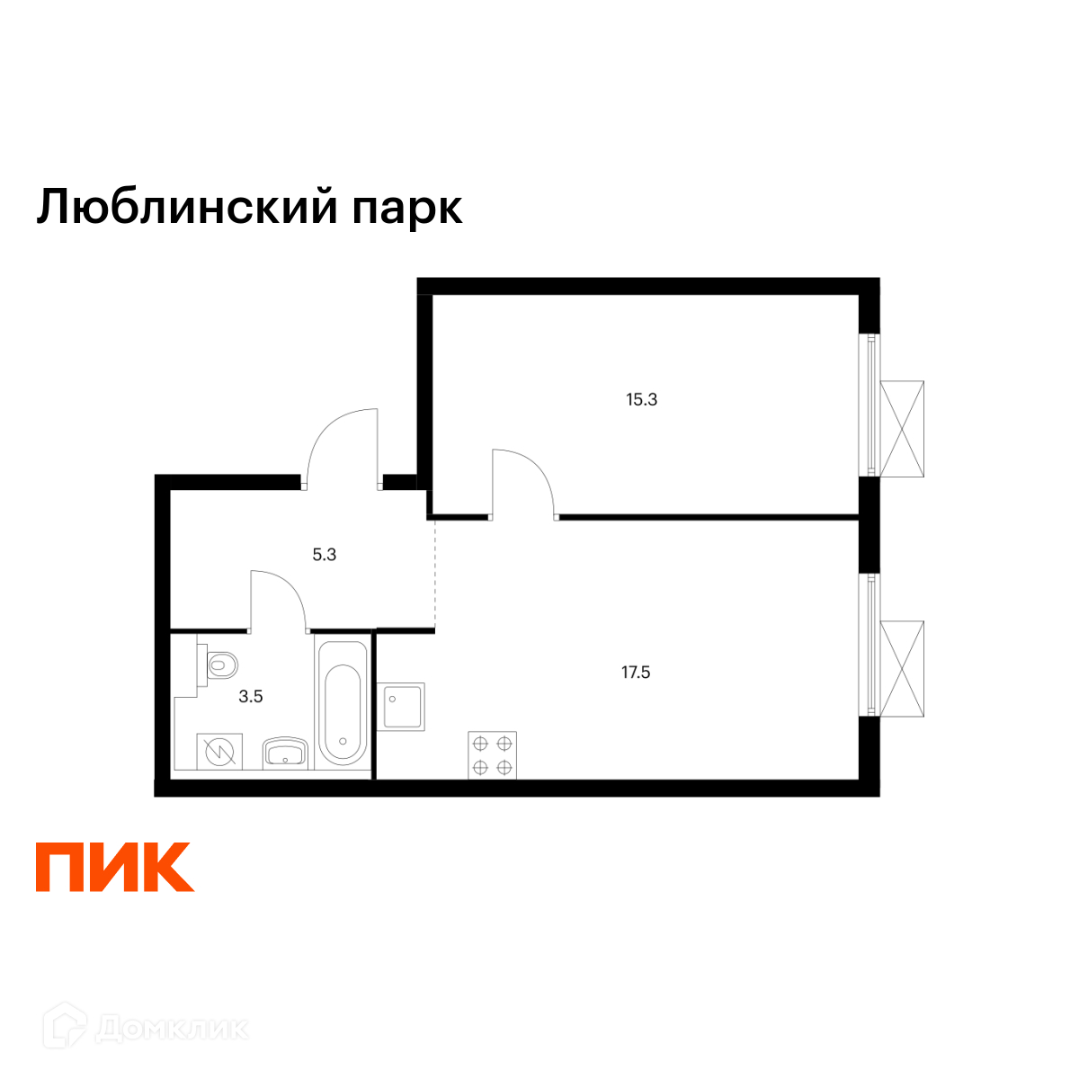 Планировка 1-комн. в ЖК «Люблинский парк»