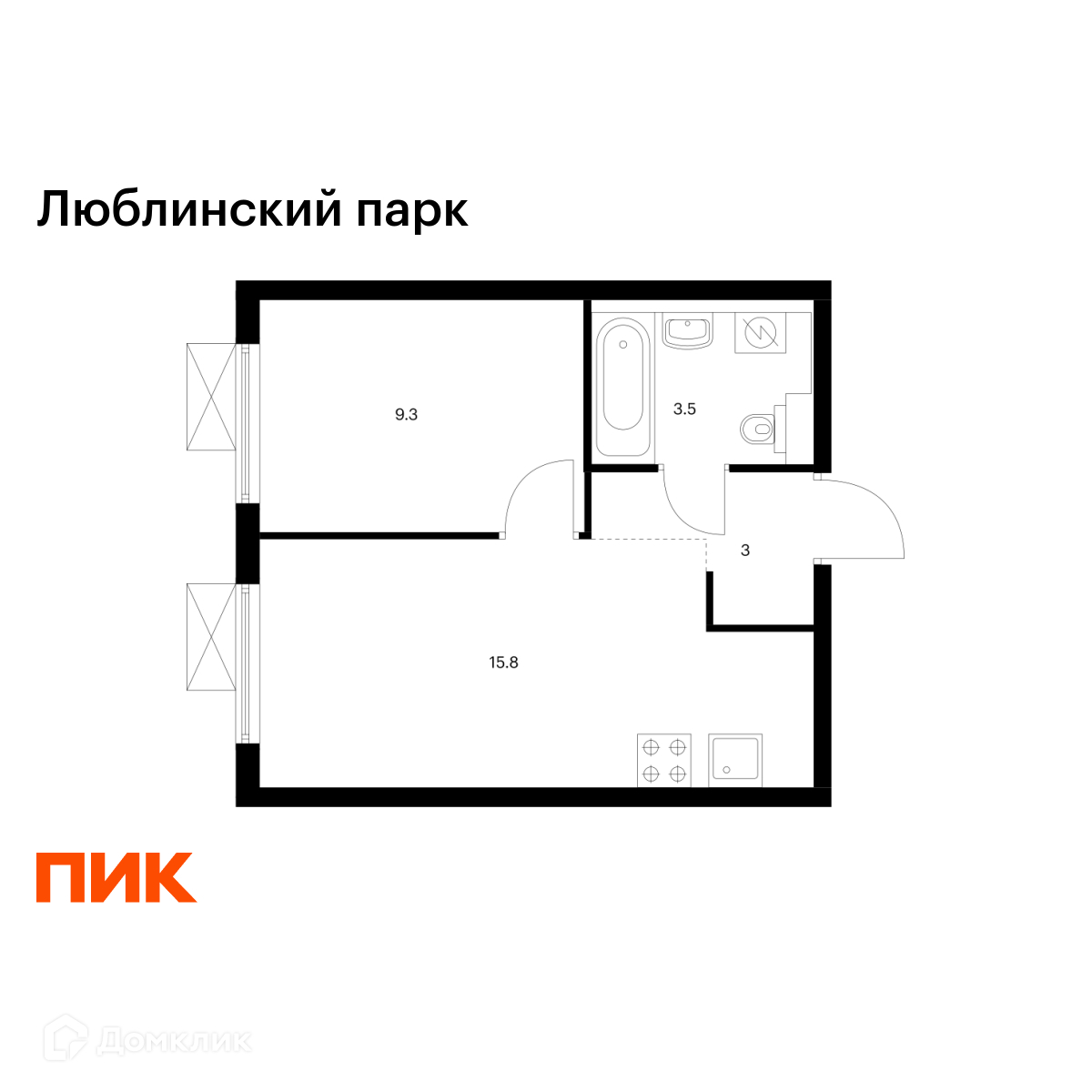 Планировка 1-комн. в ЖК «Люблинский парк»