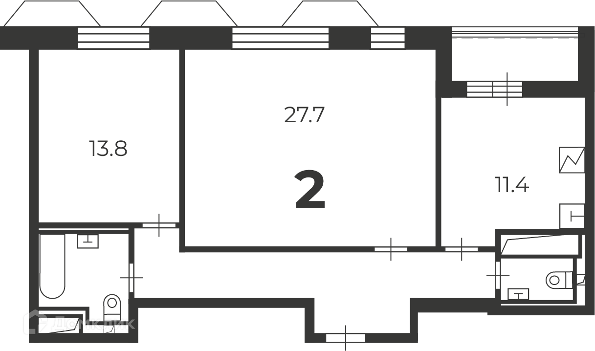 Планировка 2-комн. в ЖК «Чоботовская, 2А (Московские кварталы)»
