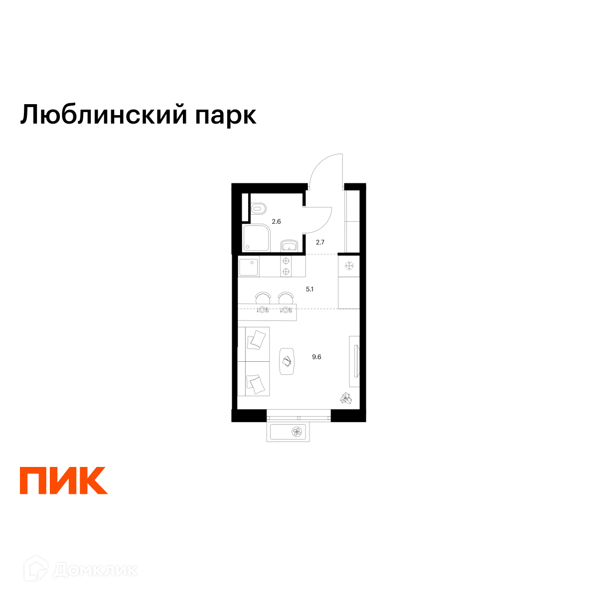 Планировка 1-комн. в ЖК «Люблинский парк»