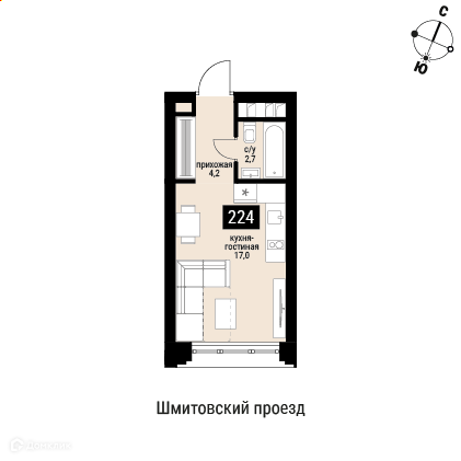 Планировка Студия в ЖК «Шелепиха»