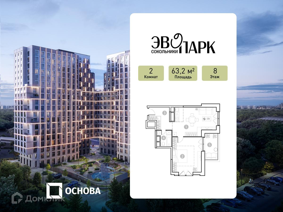 Планировка 2-комн. в ЖК «ЭВОПАРК Сокольники»