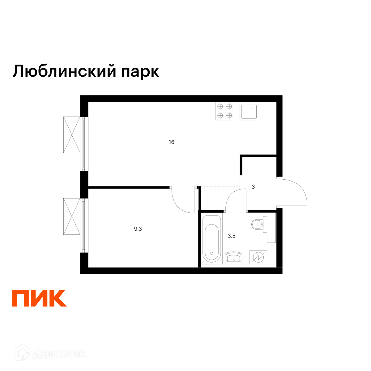 Планировка 1-комн. в ЖК «Люблинский парк»
