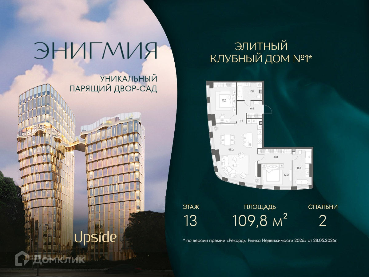 Планировка 2-комн. в ЖК «ЭНИГМИЯ»