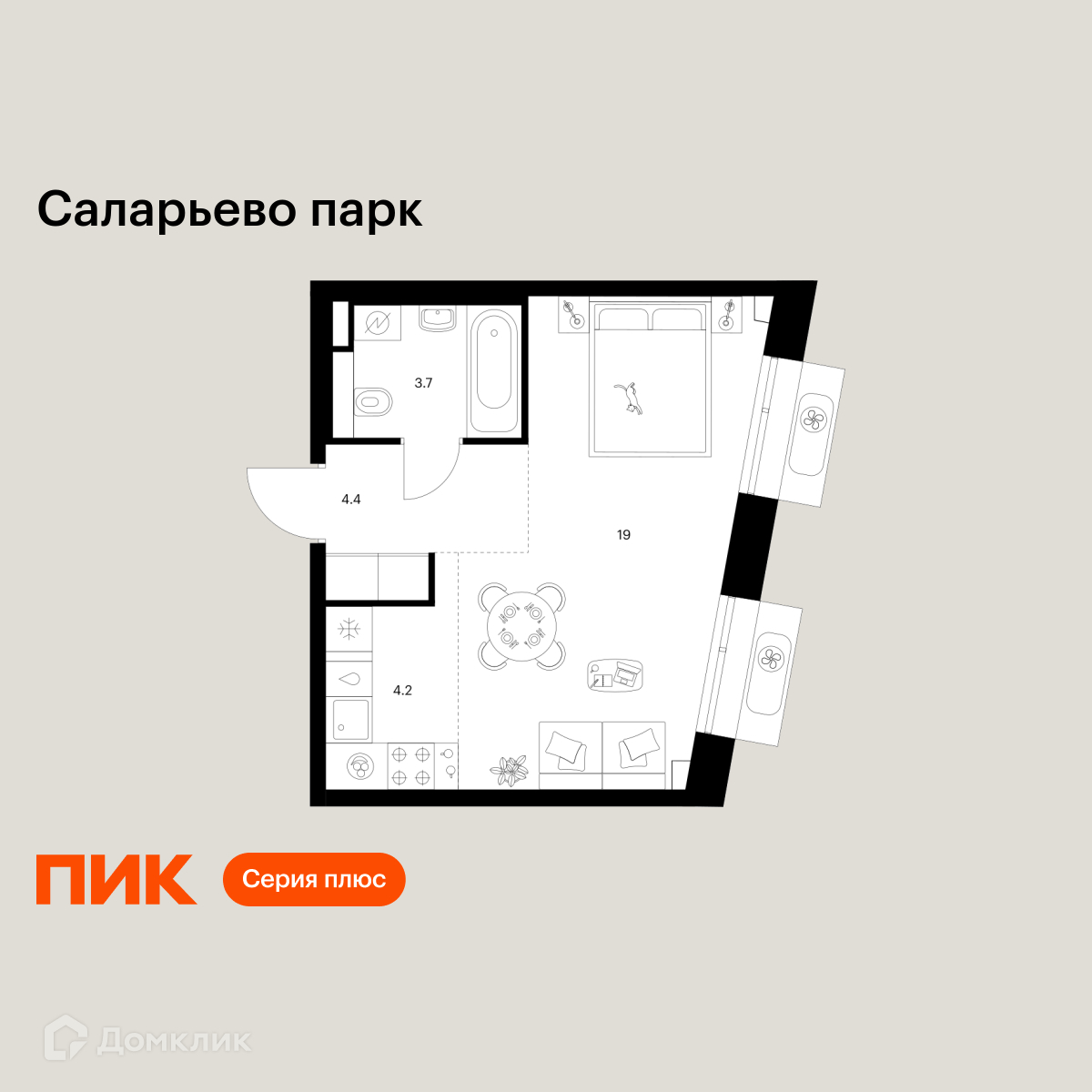 Планировка 1-комн. в ЖК «Саларьево парк»