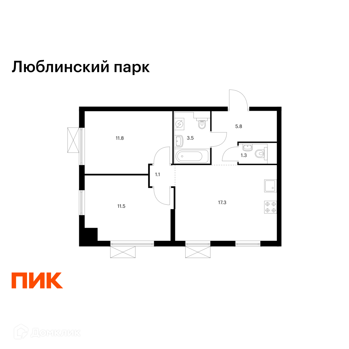 Планировка 2-комн. в ЖК «Люблинский парк»