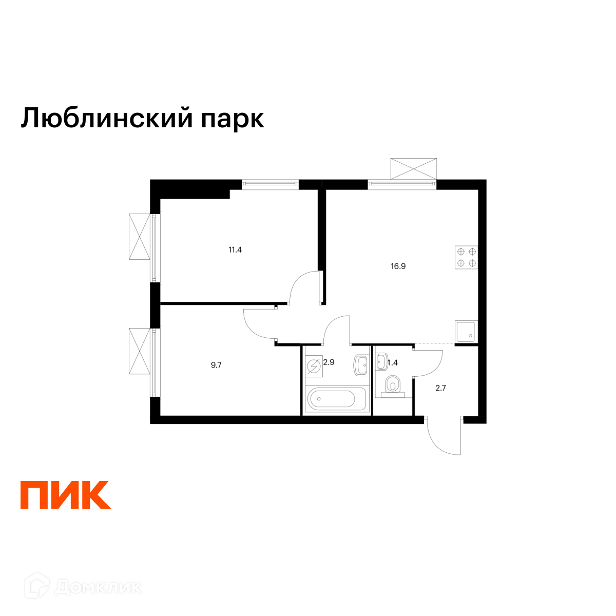Планировка 2-комн. в ЖК «Люблинский парк»