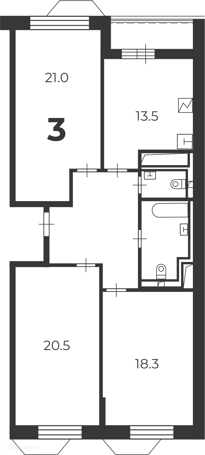 Планировка 3-комн. в ЖК «Чоботовская, 2А (Московские кварталы)»