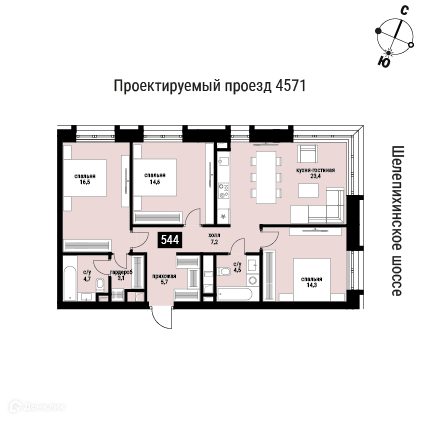 Планировка 3-комн. в ЖК «Шелепиха»