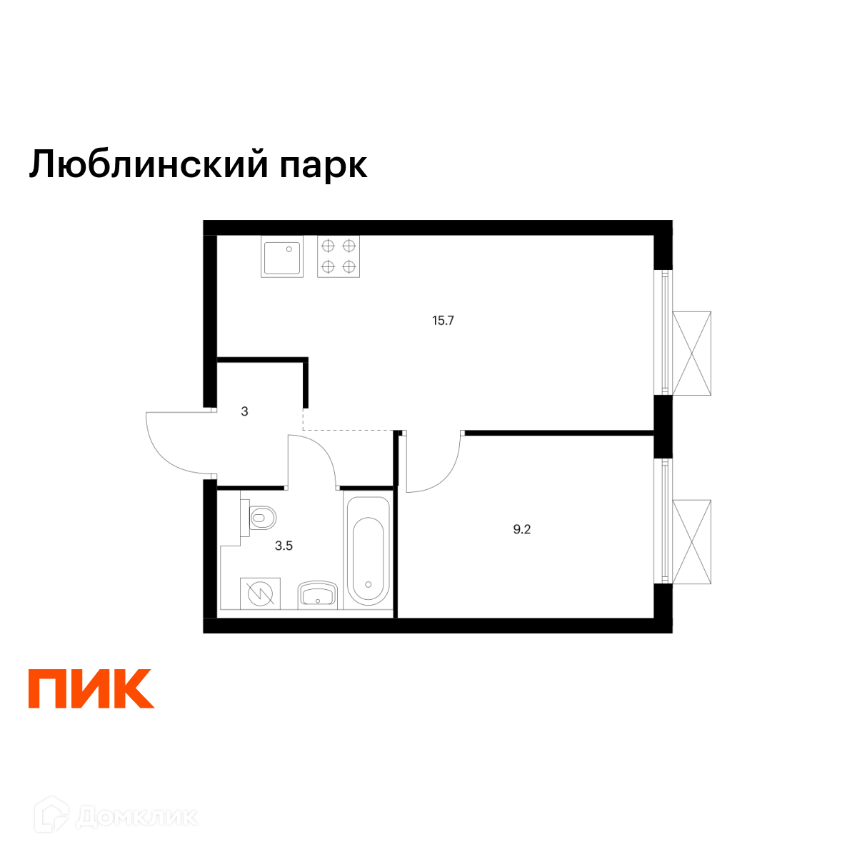 Планировка 1-комн. в ЖК «Люблинский парк»