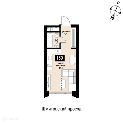Планировка Студия в ЖК «Шелепиха»