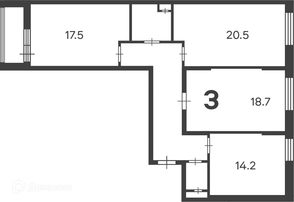 Планировка 3-комн. в ЖК «Фестивальная, 15, к. 2 (Московские кварталы)»