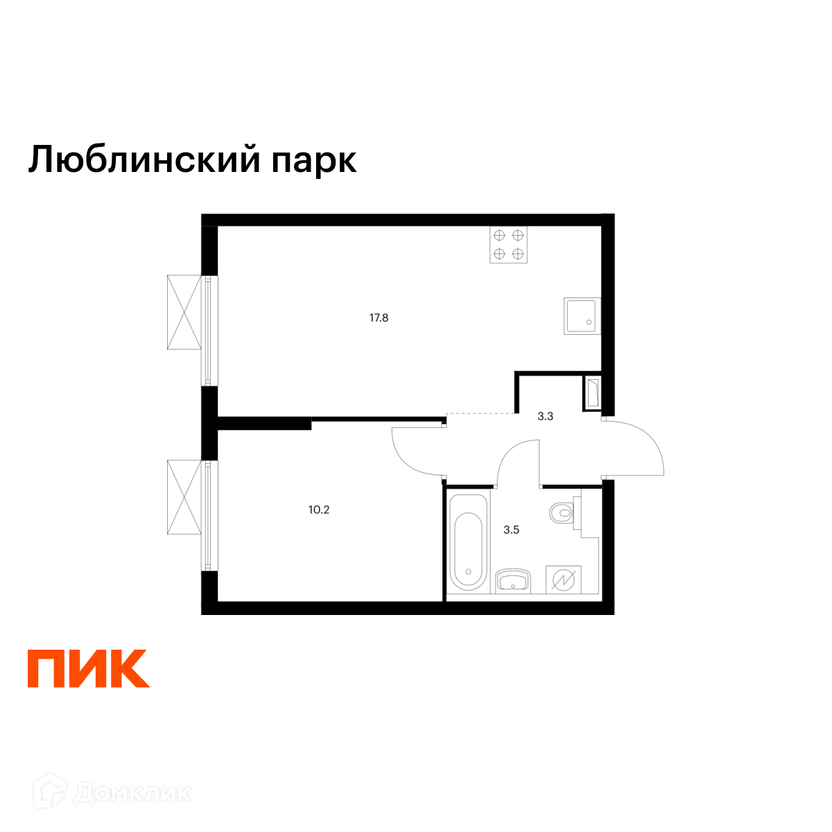 Планировка 1-комн. в ЖК «Люблинский парк»