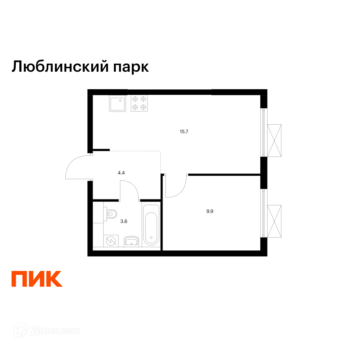 Планировка 1-комн. в ЖК «Люблинский парк»