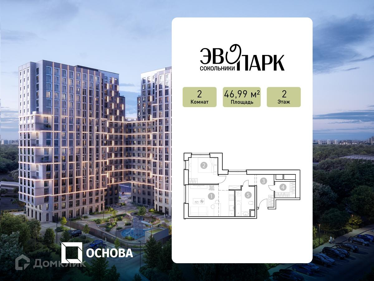 Планировка 2-комн. в ЖК «ЭВОПАРК Сокольники»