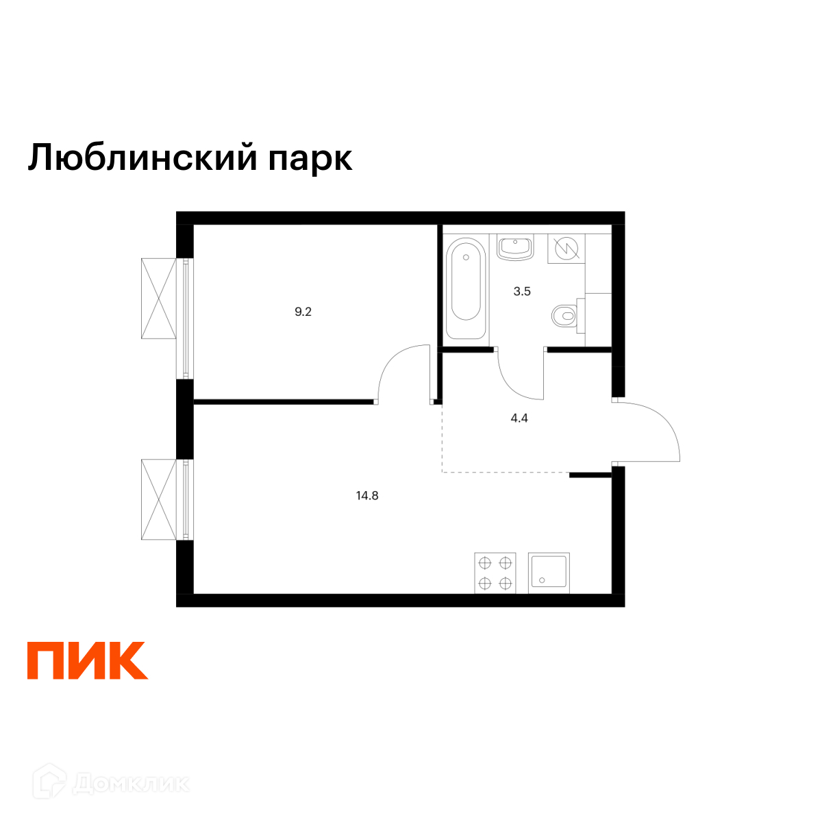 Планировка 1-комн. в ЖК «Люблинский парк»