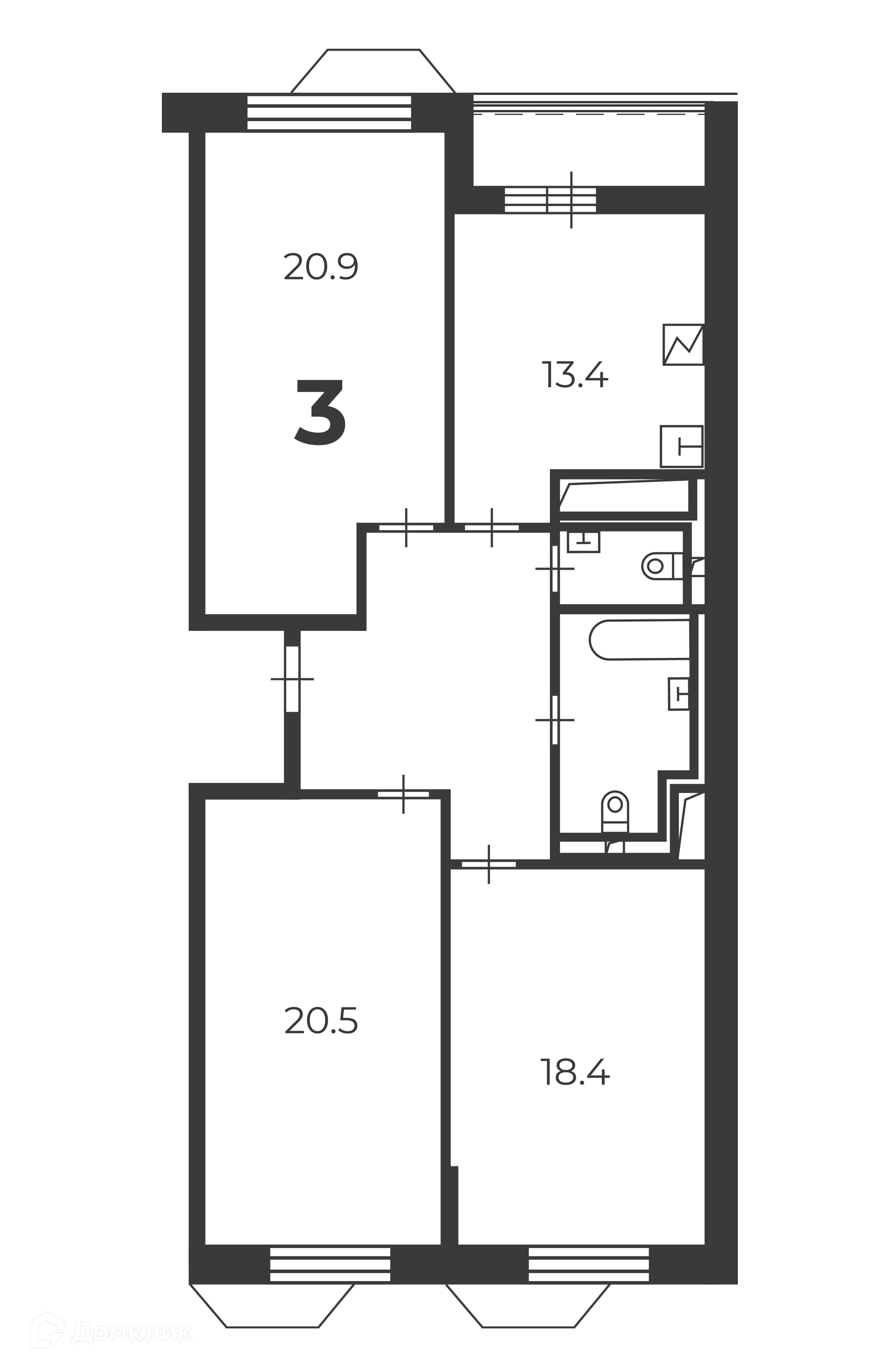 Планировка 3-комн. в ЖК «Чоботовская, 2А (Московские кварталы)»