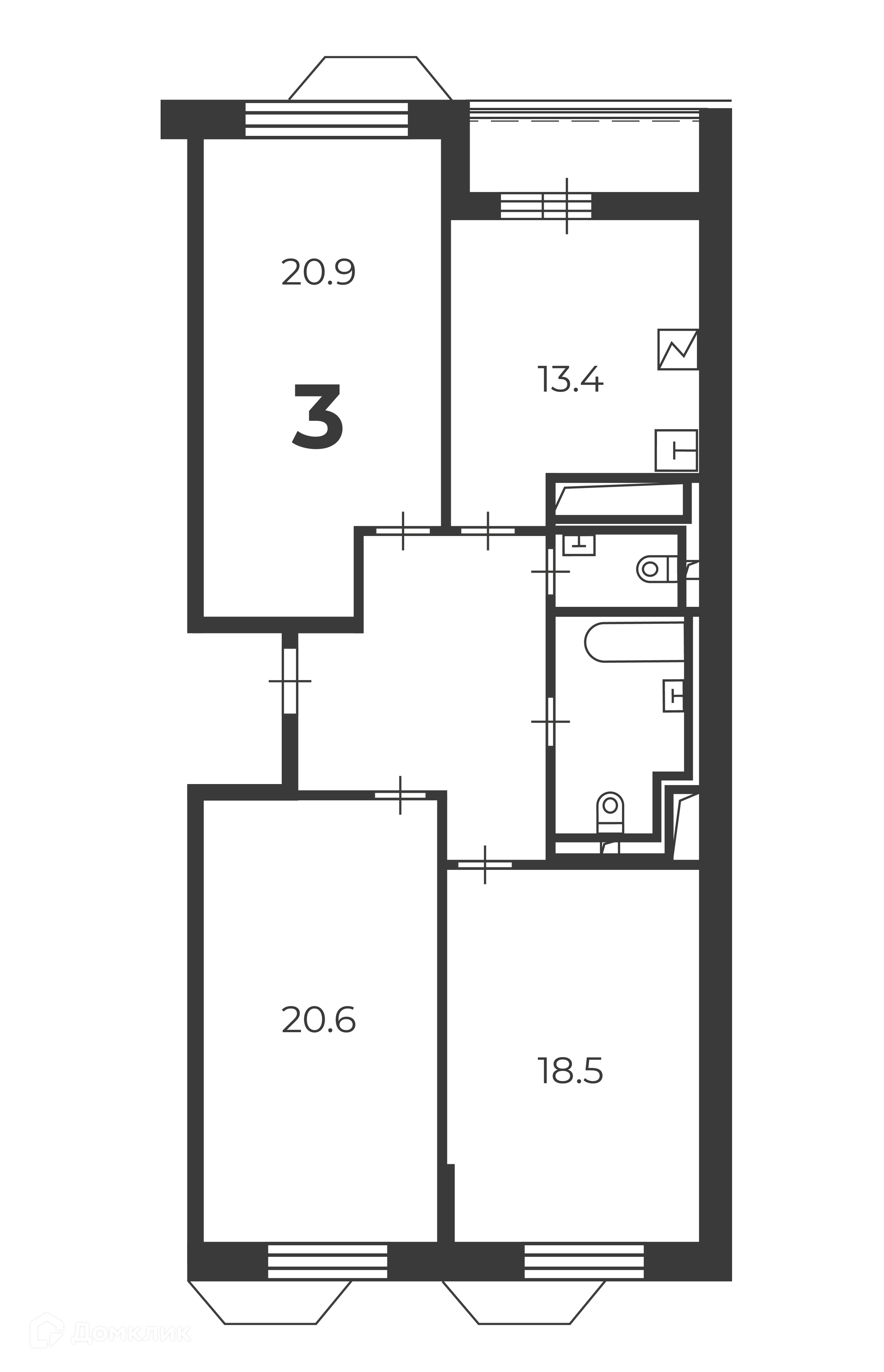 Планировка 3-комн. в ЖК «Чоботовская, 2А (Московские кварталы)»