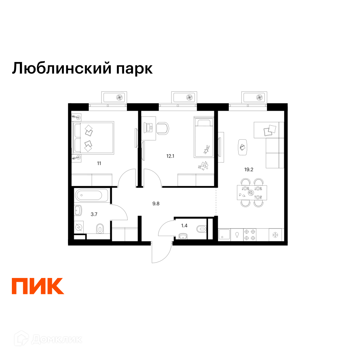 Планировка 2-комн. в ЖК «Люблинский парк»