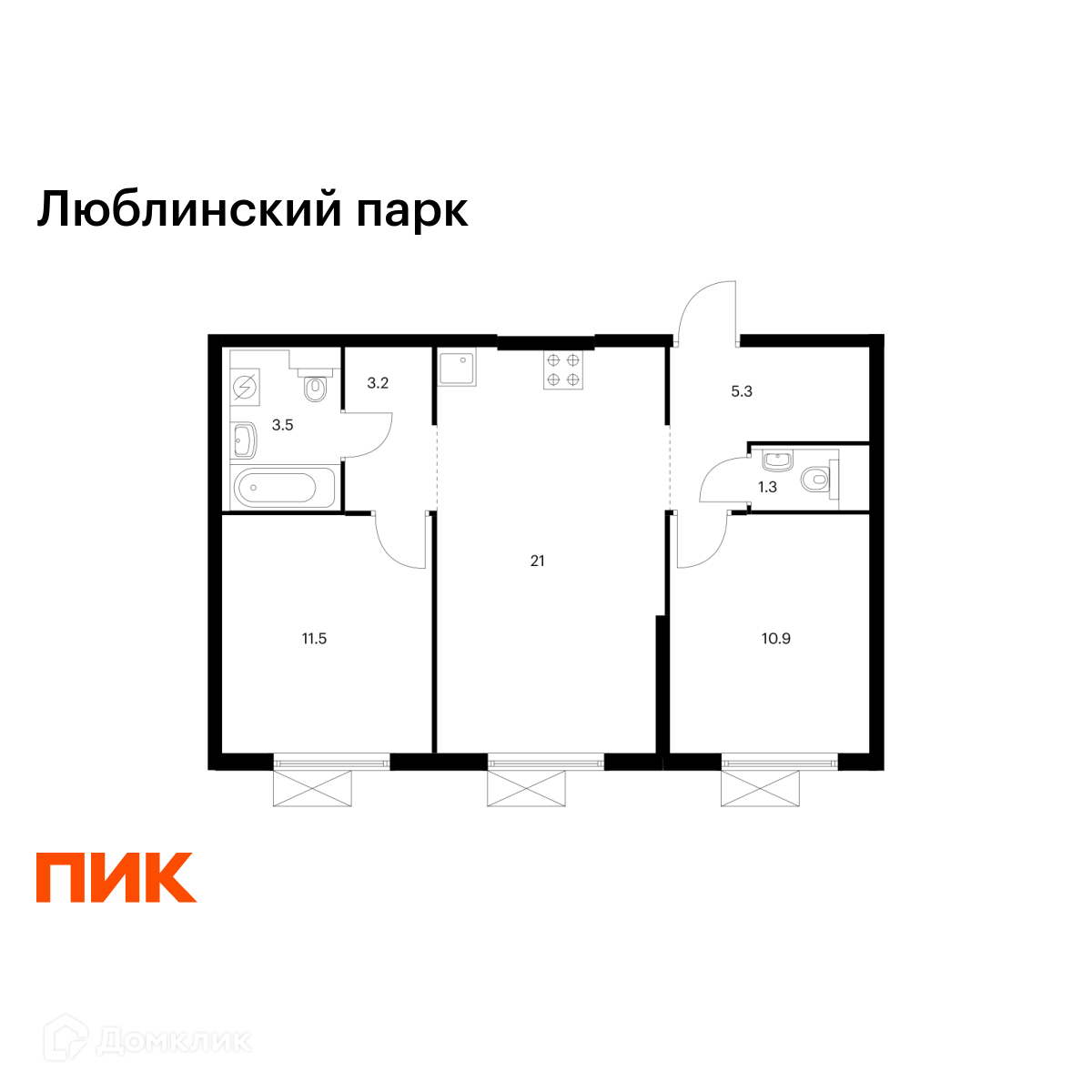 Планировка 2-комн. в ЖК «Люблинский парк»