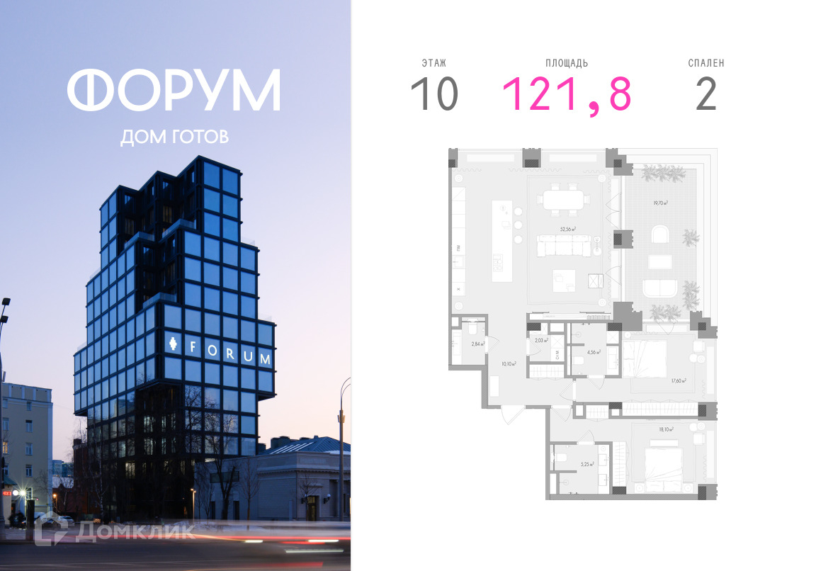 Планировка 2-комн. в ЖК «ФОРУМ»