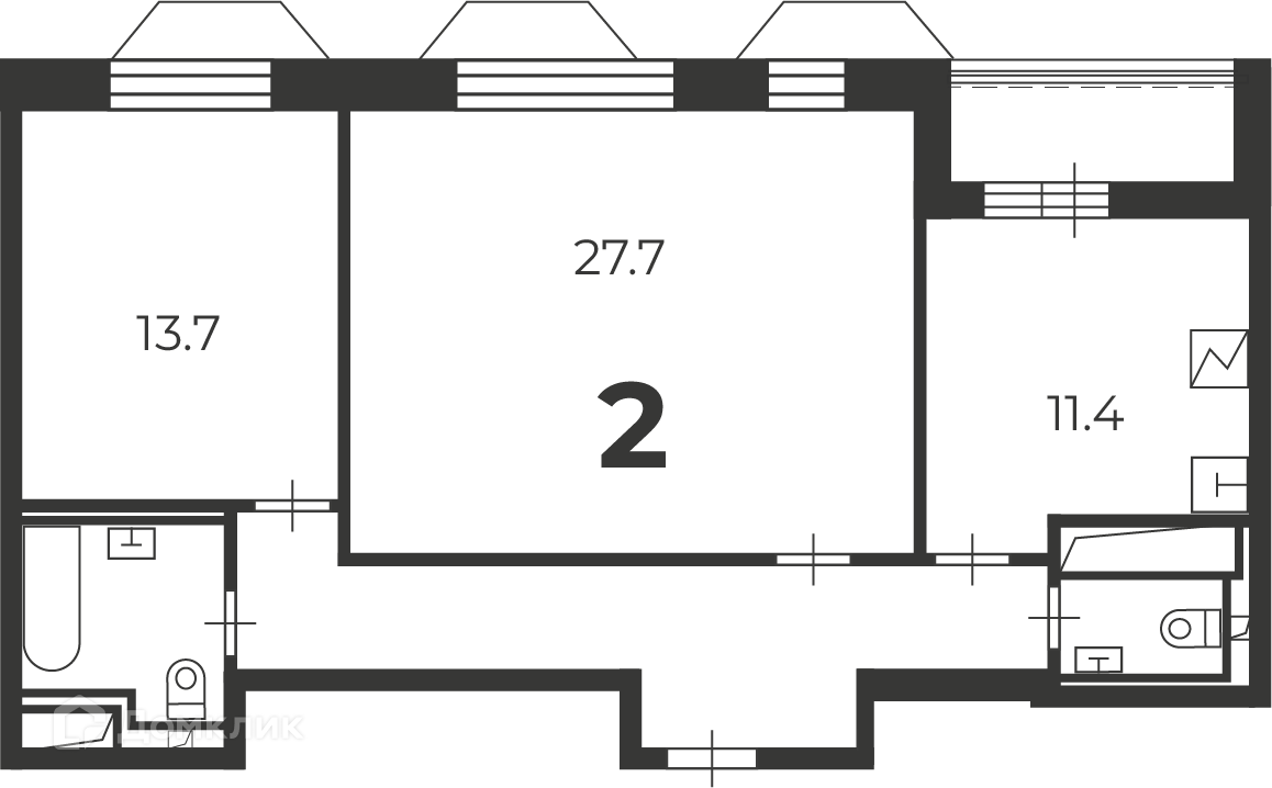 Планировка 2-комн. в ЖК «Чоботовская, 2А (Московские кварталы)»