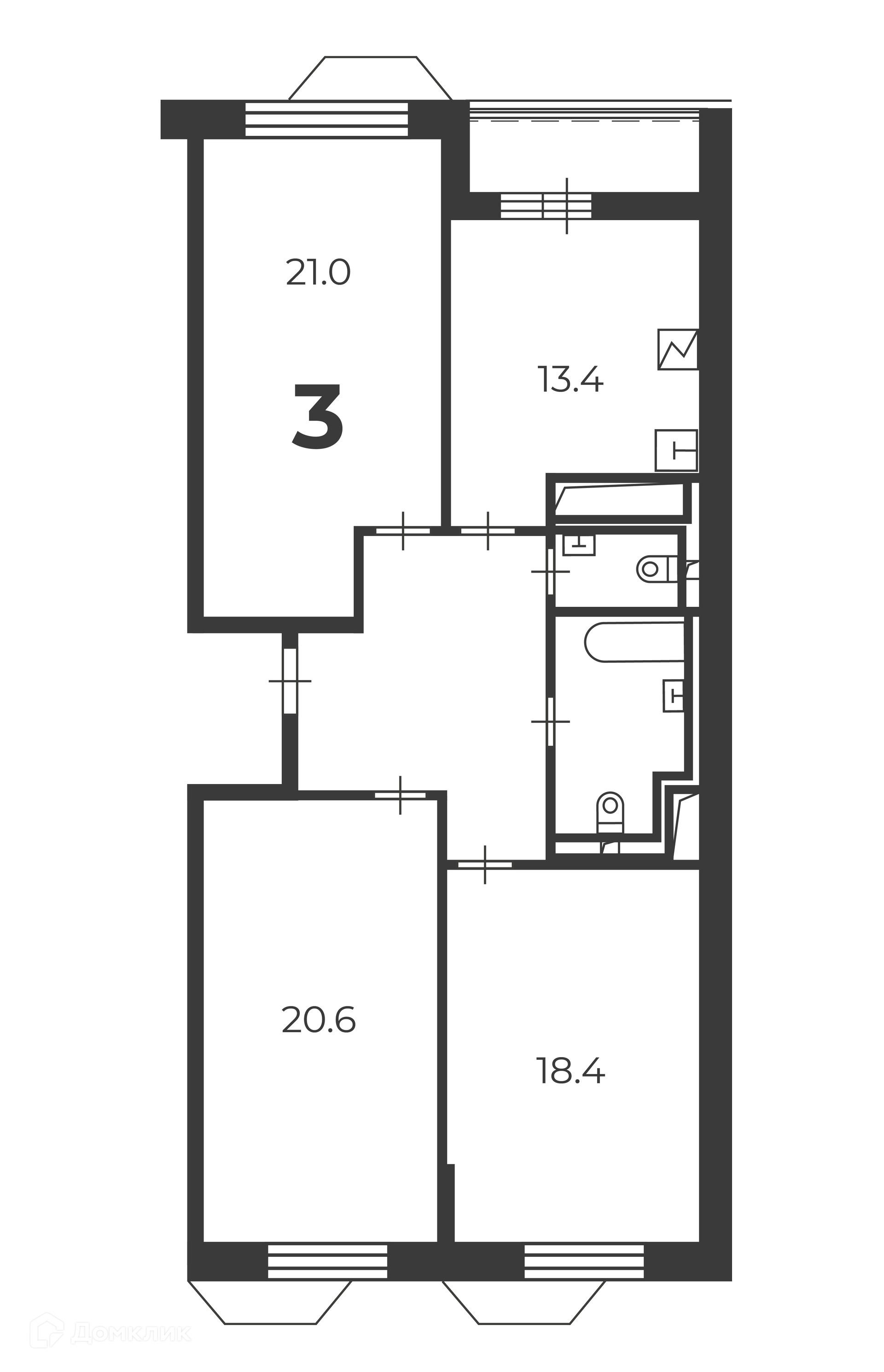 Планировка 3-комн. в ЖК «Чоботовская, 2А (Московские кварталы)»