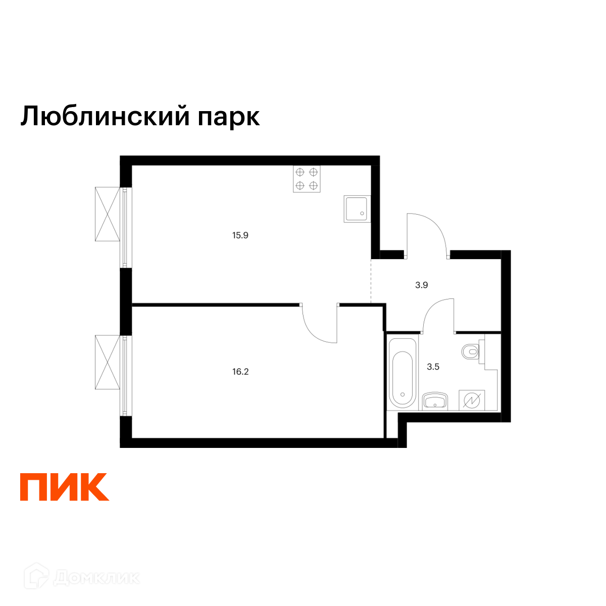 Планировка 1-комн. в ЖК «Люблинский парк»