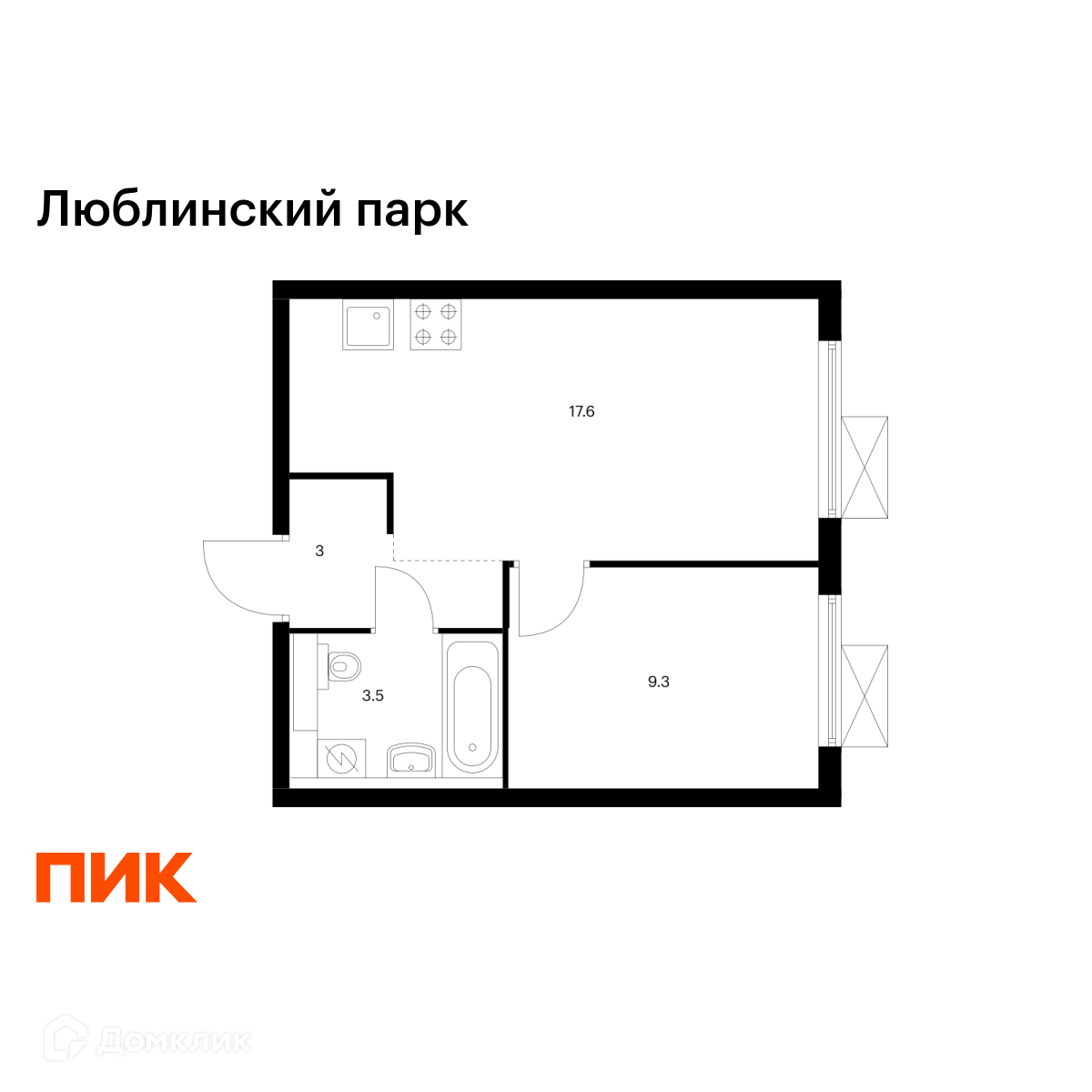 Планировка 1-комн. в ЖК «Люблинский парк»